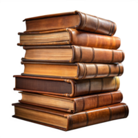 Stack of vintage leather bound books on transparent background png