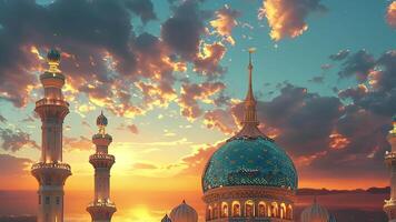 A beautiful Muslim mosque, symbolizing Ramadan and Eid Mubarak. video