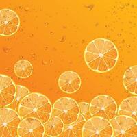 Dropping Fresh Orange Fruits with slice with Yellow Background vector