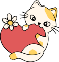 Groovy retrò gatto mordere cuore se stesso amore discoteca grassetto scarabocchio schema disegno png