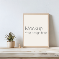 Mockup of frame with black borders on the table with plant psd