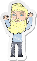 retro angustiado adesivo do uma desenho animado barbudo homem acenando braços desenhando png