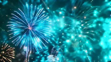 Fireworks with blur milky way background. video