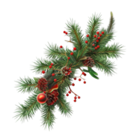 detalhado pinho ramo com Natal decorações, alta resolução ilustração em transparente fundo ai-generativo png