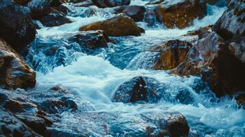tranquilo agua fluir terminado rocas en naturaleza abrazo foto