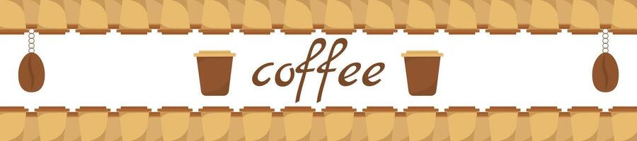 Logo Coffee and Cafe concept frame with coffee beans banner. Coffee paper craft cup poster vector