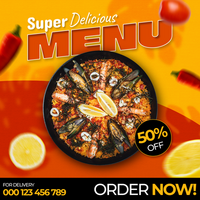 délicieux menu pour social médias modèle, poste, prospectus, marque, commercialisation, les publicités, publicité, nourriture, culinaire, l'image de marque, affiche psd