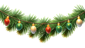 de fête Noël guirlande avec coloré ornements sur pin branches. idéal décoration pour vacances thèmes, célébrations, et hiver saison. png
