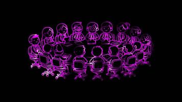 Glowing looping world health Day WHO officials discussing. neon frame effect, black background. video