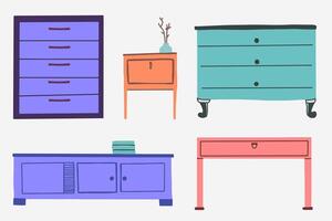conjunto de brillante de colores cofres de cajones, piezas de mueble en un blanco bg vector