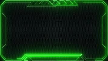 hud quadro, Armação elemento tecnologia fundo com uma fronteira do verde néon luz feixes em Preto malha textura. isto tecnologia fronteira ui visor animação é cheio hd e looping. video