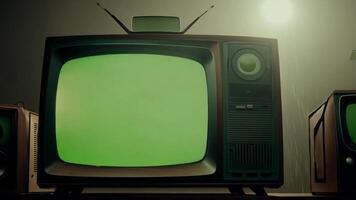 lysande grön retro skärmar staplade årgång tv-apparater frammanande nostalgi video