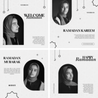 Ramadan Social Media Post Minimalist Flat Design Black and White Theme Set Bundle psd
