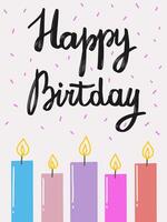 contento cumpleaños mano dibujado color letras. saludo tarjeta, correo, bandera vector