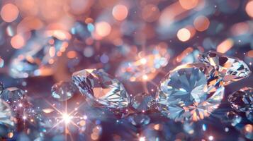 elegante antecedentes presentando deslumbrante diamantes piedras preciosas brillar magníficamente en el ligero. foto