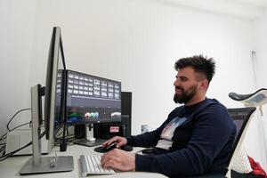 professional editor enhancing digital footage using specialized software photo
