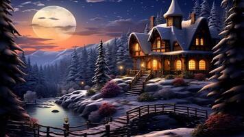 House nestled in a serene winter wonderland, a picturesque scene footage for background video