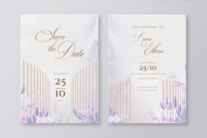 Floral Wedding Invitation Template with Purple Flower psd