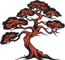 rojo y negro bonsai árbol ilustración vector