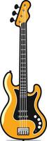 un estilo de dibujos animados ilustración de un amarillo bajo guitarra con negro detalles vector