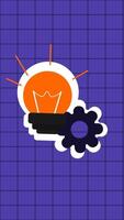ligero bombillas y engranajes en un cuadrícula fondo, visualizante consiguiendo ideas, creatividad y imaginación video