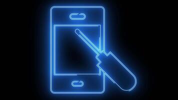 Smart phone repair icon with glowing neon effect video