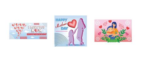 Mother's day greeting card. A mother holds her daughter's hand. Happy Mothers Day Greeting Card. Set flat modern illustration vector