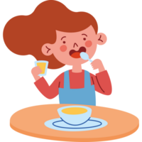 een meisje aan het eten een kom van ontbijtgranen en drinken een kop van melk png