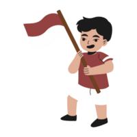 Cute boy with uniform holding Indonesian flag png
