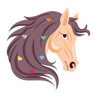 Comic style sticker of horse hair with hearts on head vector