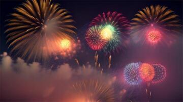 Fireworks in the sky with clouds and smoke video