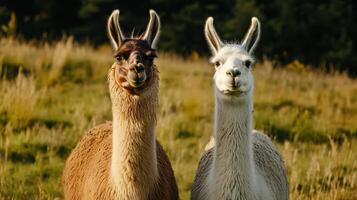 un bronceado llama y un blanco llama estar siguiente a cada otro. foto