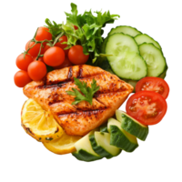 A la parrilla salmón con verduras y limón, cortar fuera transparente png