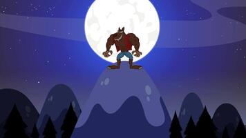 arrabbiato mannaro cartone animato personaggio ululato al di sopra di Luna. 4k animazione movimento grafica con sfondo video