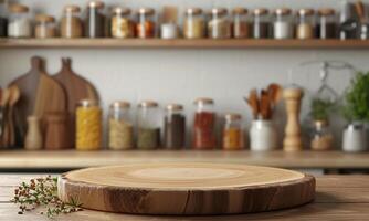 podium wood for food or drink product mockup photo