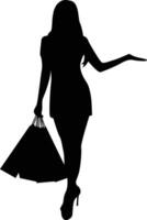 Silhouette of Woman Shopping in Mall. Isolated on White Background. Design Illustration vector