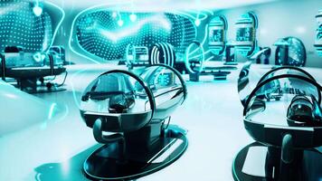une moderne et lisse Bureau espace avec futuriste meubles et conception éléments video