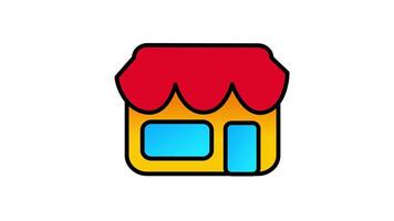 Looping animation of a small shop front with an awning, representing an online or physical store video