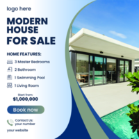 Modern house for sale real estate agency social media post web banner template in white and blue color psd