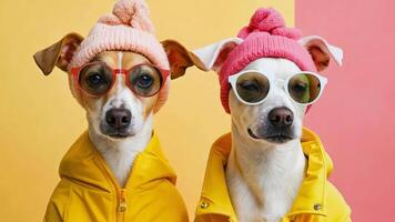 deux chiens portant des lunettes de soleil et Chapeaux video