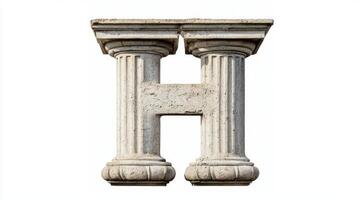 letter H emerges from intricately designed antique columns showcasing Greek architectural style. This unique design stands out vividly on a clean white backdrop. photo