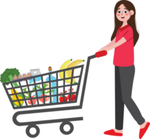 une femme pousser une achats Chariot avec les courses png