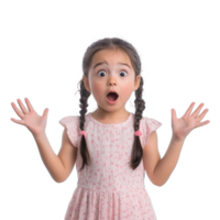 schockiert Gesichts- Ausdruck wenig Mädchen Schüler mit Hand offen, Stehen isolieren auf transparent Hintergrund png