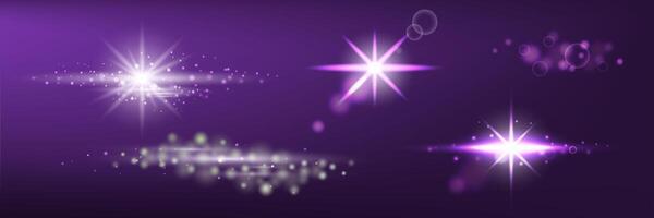 conjunto de brillante neón ligero elementos para decoración en púrpura antecedentes vector