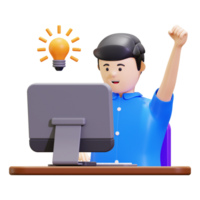 3d Man Gets Big Idea Illustration png