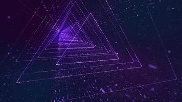 triángulo digital ciberespacio túnel con partículas y Encendiendo video