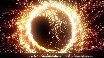 funkelnd Portal bewirken Animation. feurig Ring von Funken mit dunkel Center. 4k video