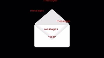 enveloppe ouverture animation avec une transparent Contexte. messages recevoir dans boîte de réception. 4k video