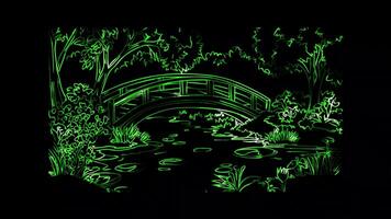 Neon- Rahmen Wirkung, Brücke auf schwarz Hintergrund video
