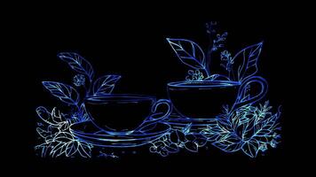 Neon frame effect, Tea Leaves - Indicates tea or herbal beverages on black background video
